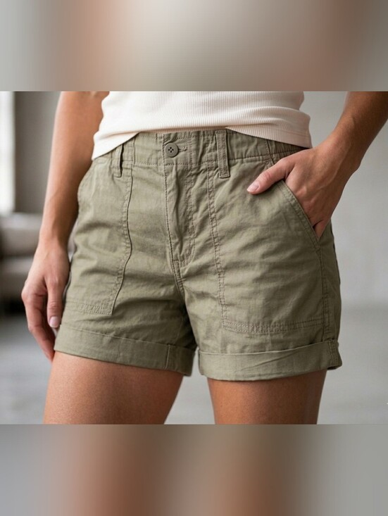 Sanctuary Pants - Sanctuary Getaway Utility Shorts Olive Khaki Green Cuffed Size S Elastic Waist